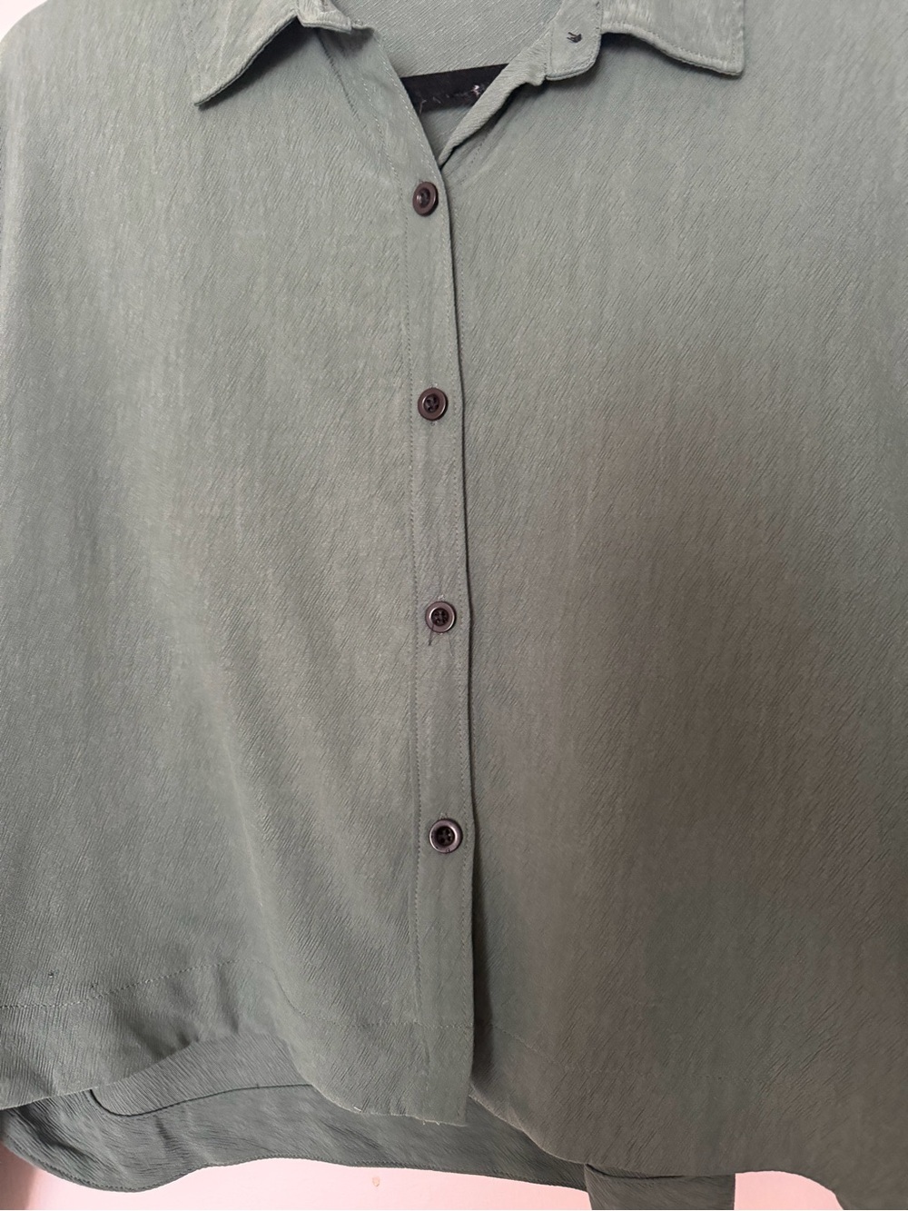 Madewell S Sage Green Lyocell Button Front Shirt Blouse Cropped Boxy Oversized - Picture 3 of 14